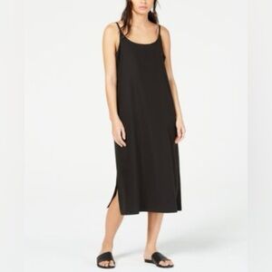 Eileen Fisher Tencel Blend Black Slip Cami midi Dress women’s medium
